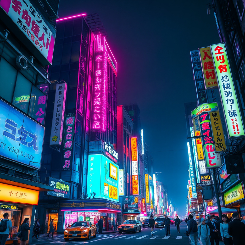 Neon city lights of Cyberpunk Tokyo
